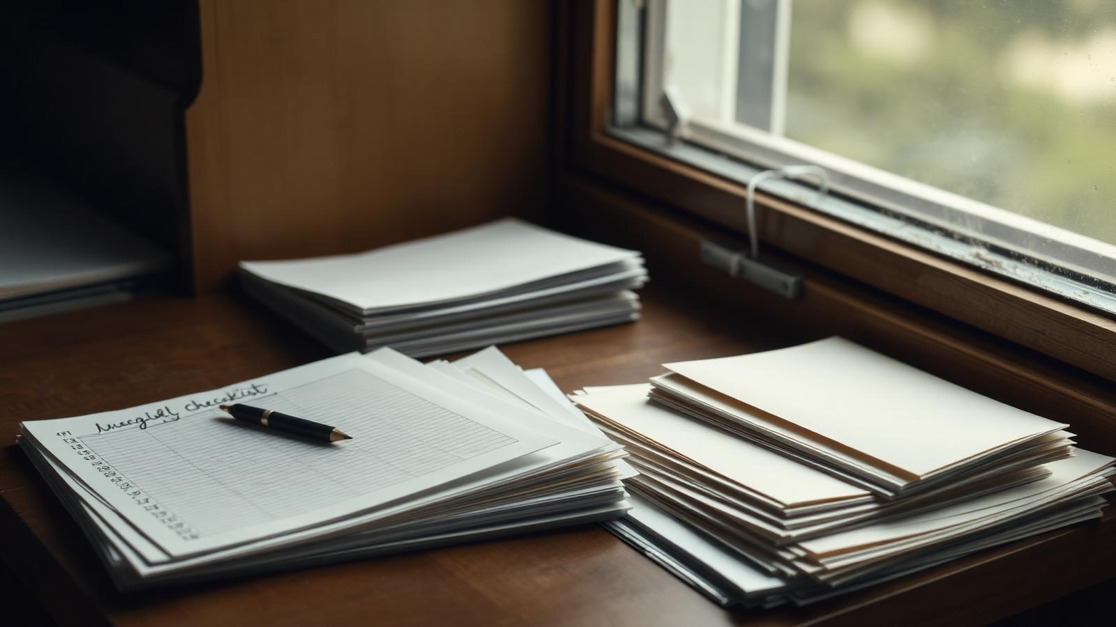 A handwritten checklist and organised paperwork after a death in England and Wales